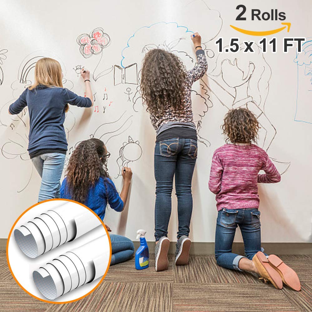 AFMAT Whiteboard Sticker, 11ft Dry Erase Wallpaper, Peel and Stick Whiteboard Contact Paper for Wall, 132'' x 17.3'' White Board Stick on Wall, 6 Markers, 2 Rolls ,Model:PP06